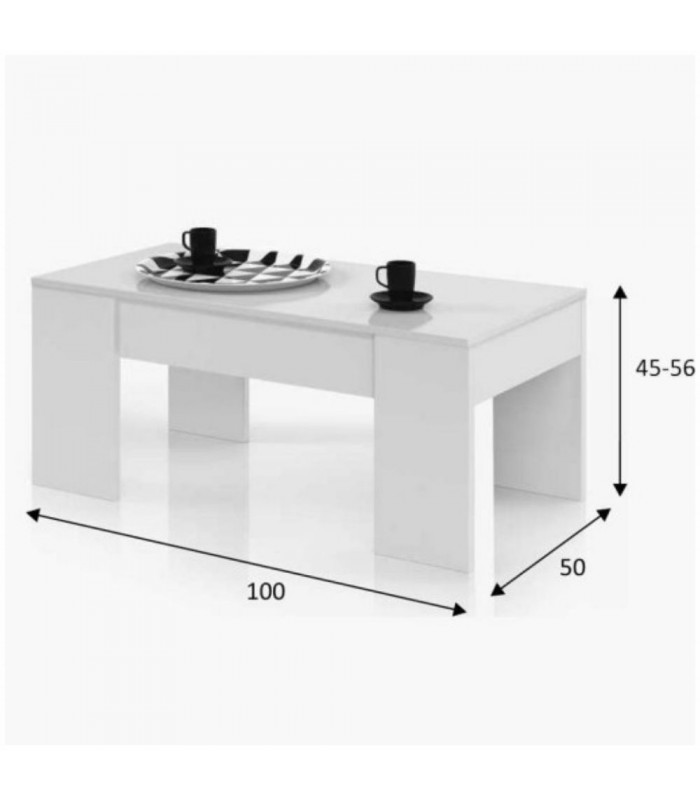 Mesa Centro Elevable. Blanco Artik