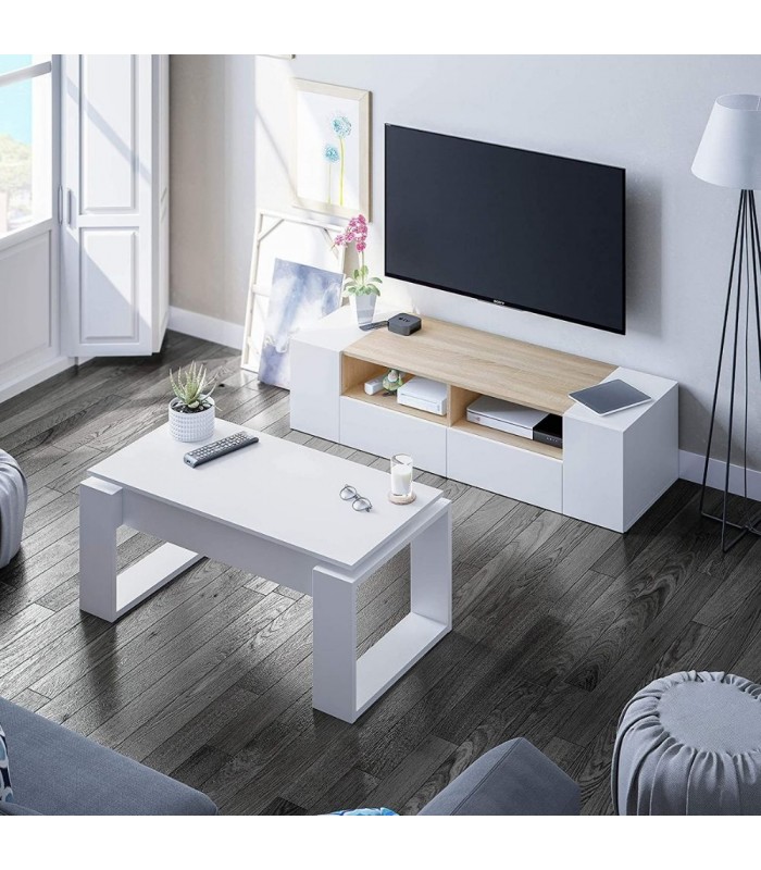Mesa Centro Elevable Nova. Blanco Artik
