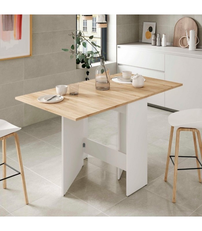 Mesa Auxiliar con Alas Abatibles.  Blanco Artik/Roble Canadian