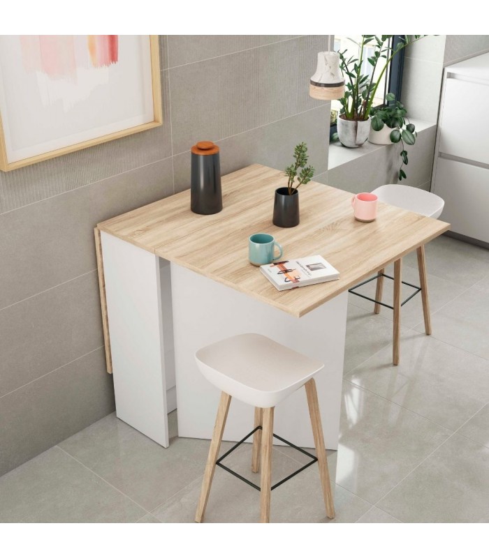 Mesa Auxiliar con Alas Abatibles.  Blanco Artik/Roble Canadian