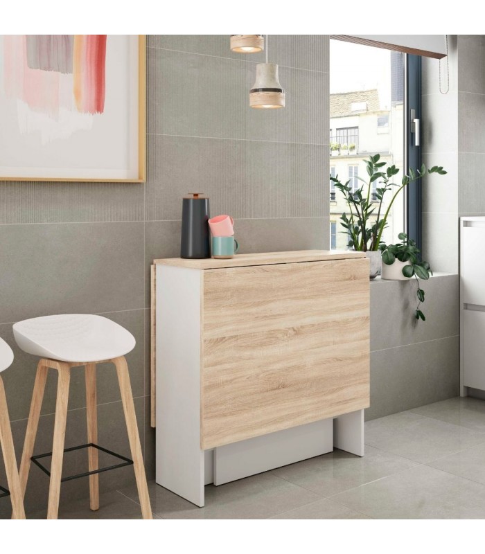 Mesa Auxiliar con Alas Abatibles.  Blanco Artik/Roble Canadian