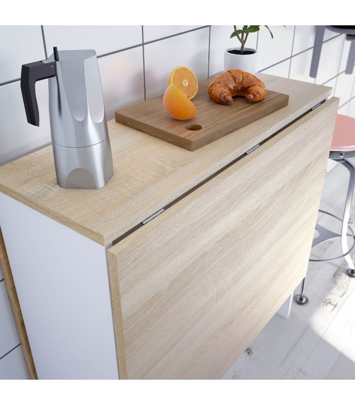 Mesa Auxiliar con Alas Abatibles.  Blanco Artik/Roble Canadian