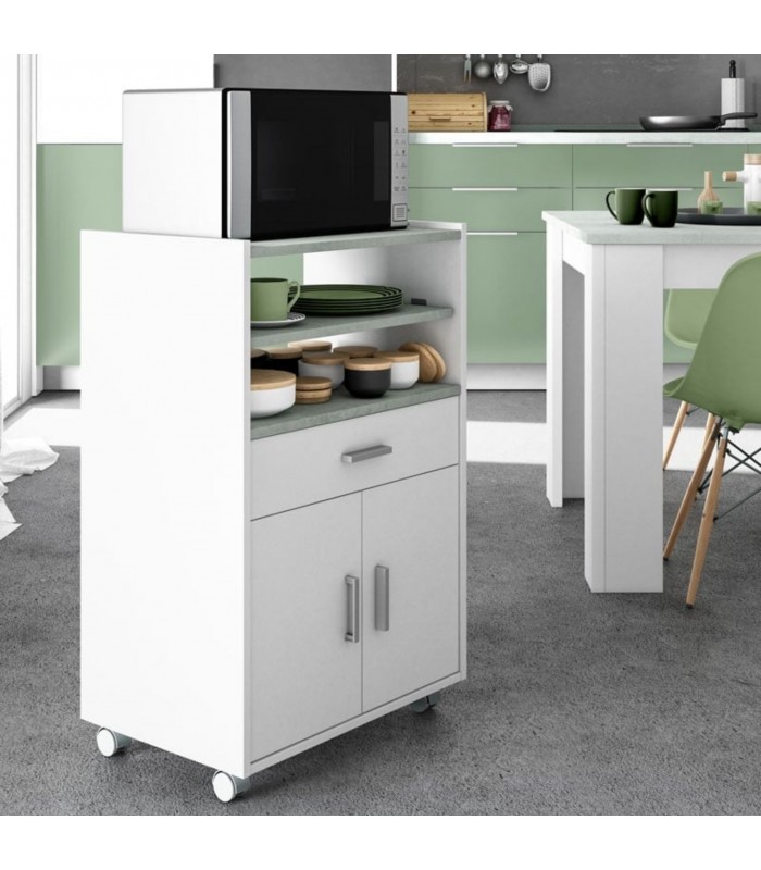 Mueble Microondas Chef.  Blanco y Cemento