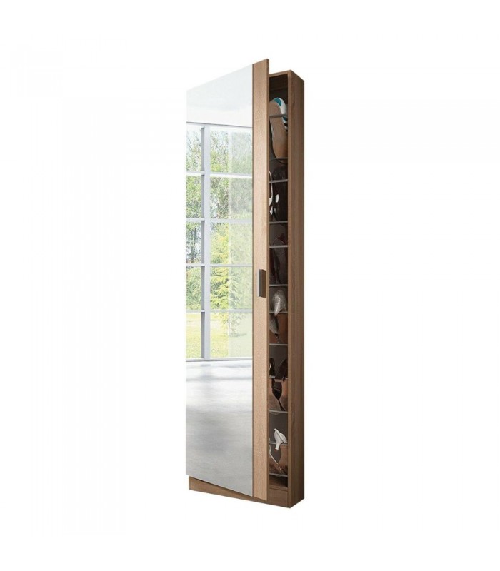 Zapatero 1 Puerta Espejo Completo. Roble Canadian