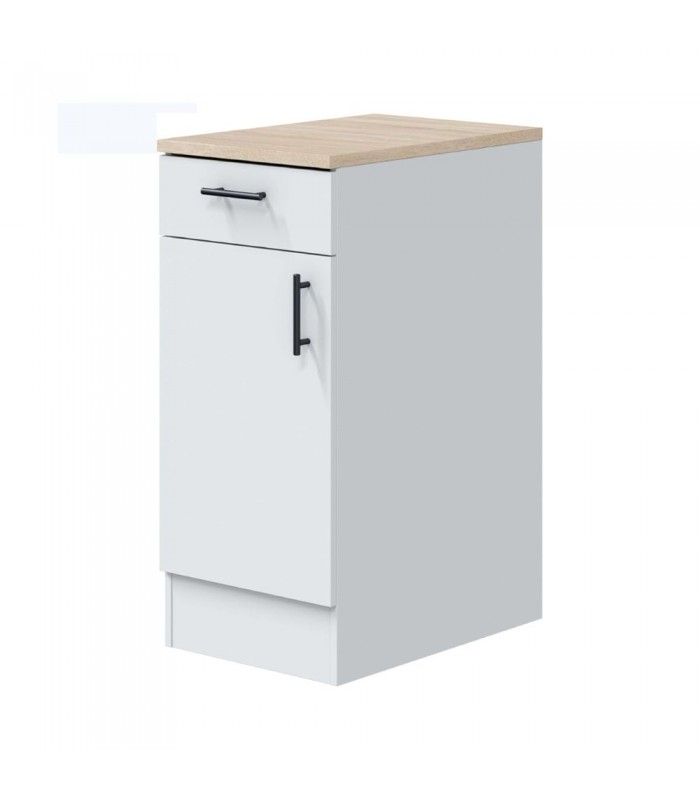 Módulo Bajo Cocina 1 Pta 1 Cajón. Blanco Brillo/Roble Canadian