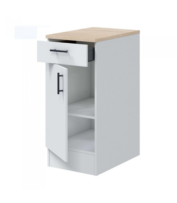 Módulo Bajo Cocina 1 Pta 1 Cajón. Blanco Brillo/Roble Canadian