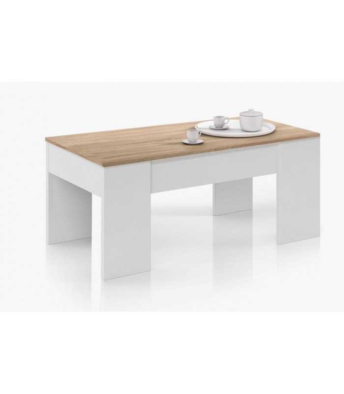Mesa de Centro Elevable Blanco y Roble Canadian