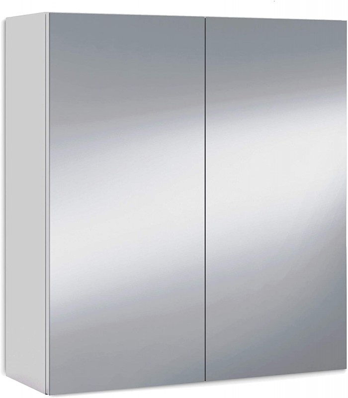 Mueble Estante de Baño Camerino 2 Puertas Batientes con Espejo en Blanco Brillo